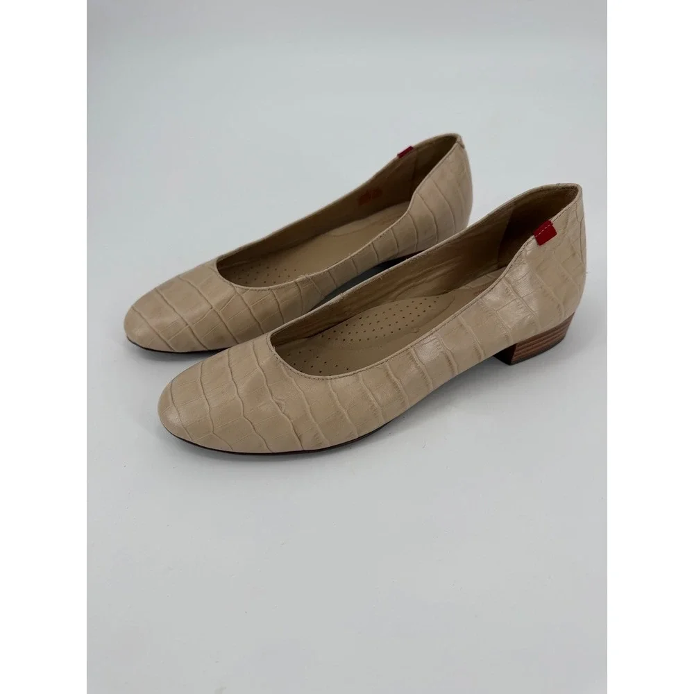 Marc Joseph New York Beige Croc Embossed Leather Flats Shoes Womens 9.5 Brazil